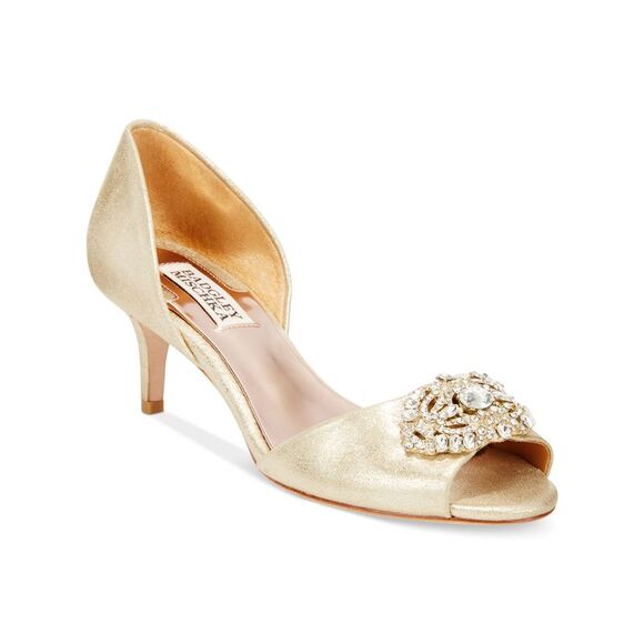 BADGLEY MISCHKA Womens Platino Beige D'orsay Petrina Slip On Leather Pumps 5.5